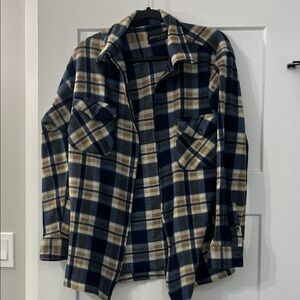 Men's Plaid Shirt Jacket in Blue and Tan